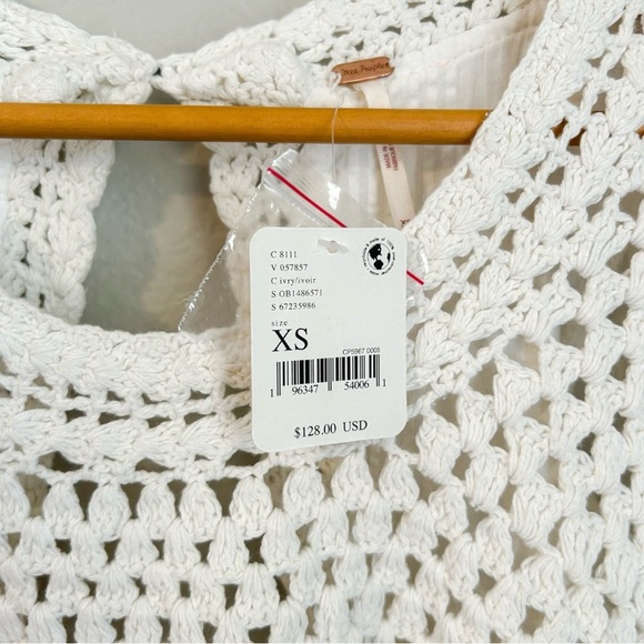 NWT, Free People Megan Ivory Crochet Long Sleeve Bohemian Crop Top, Size X-Small - Picture 5 of 13